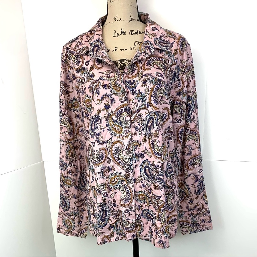 MONTANA CO Rodeo Tunic Top Size XL Paisley Long Sleeve Patchwork Western Shirt